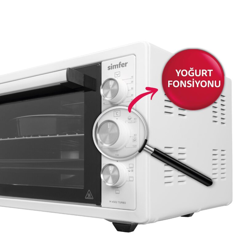 Simfer 4262 Beyaz 42 LT Turbo Fan Piliç Çevirme Mini/Midi Fırın - 6 Fonksiyon,Yoğurt Yapma, Buz Çözme & İç Aydınlatma - 3