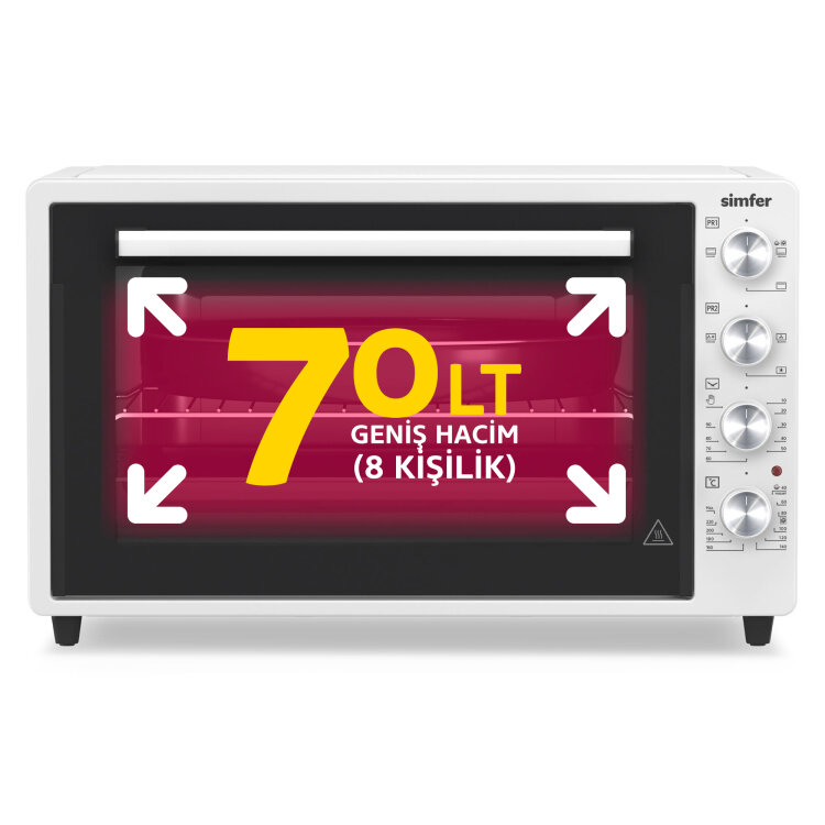 Simfer 7062 Beyaz 70 LT Turbo Fan Piliç Çevirme Mini/Midi Fırın - Multi Fonksiyon, Yoğurt Yapma, Buz Çözme & Çift Cam - 2