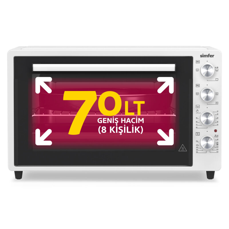 Simfer 7062 Beyaz 70 LT Turbo Fan Piliç Çevirme Mini/Midi Fırın - Multi Fonksiyon, Yoğurt Yapma, Buz Çözme & Çift Cam - 2