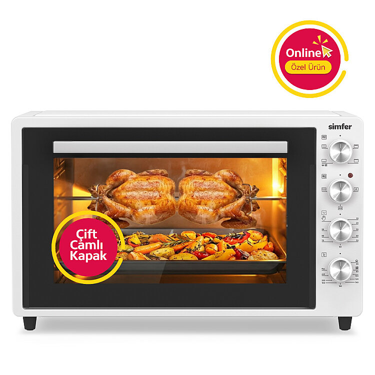 Simfer 7062 Beyaz 70 LT Turbo Fan Piliç Çevirme Mini/Midi Fırın - Multi Fonksiyon, Yoğurt Yapma, Buz Çözme & Çift Cam - SİMFER