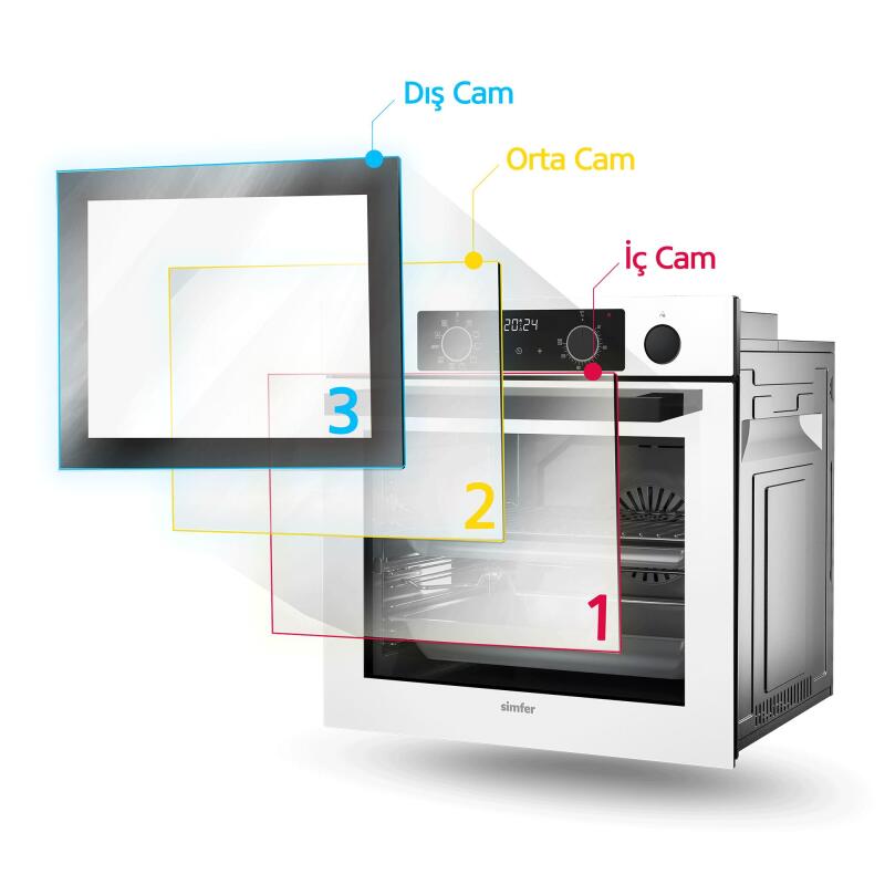 Simfer 8245 11 Fonksiyon Steam Master Ankastre Fırın Beyaz Cam Dijital - 5