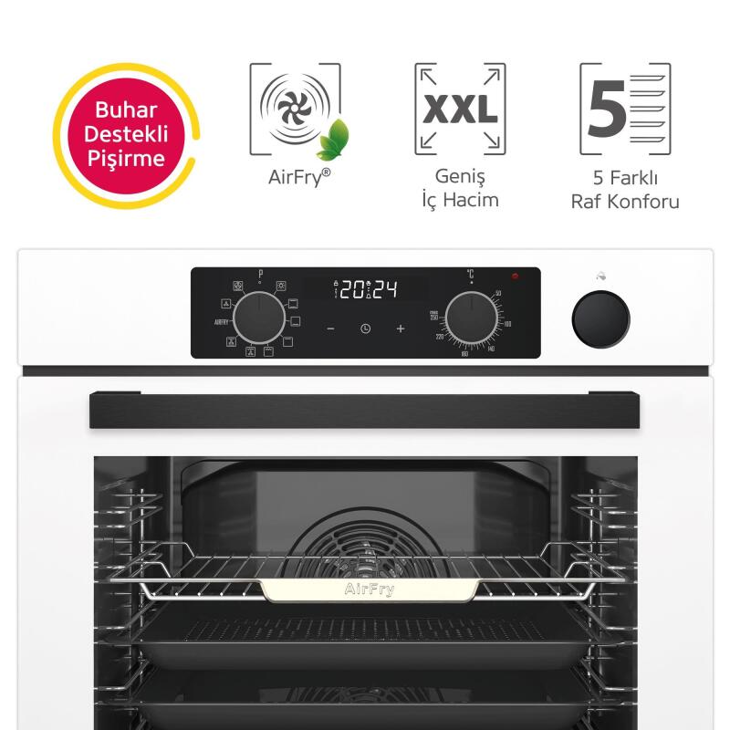 Simfer 11 Fonksiyon Steam Master Beyaz 3'lü Ankastre Set (8245 Fırın + 3654 Ocak + 8739 Davlumbaz) - 6