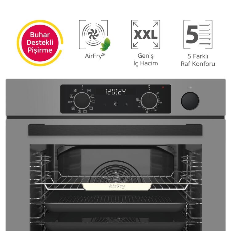 Simfer 11 Fonksiyon Steam Master Gri 3'lü Ankastre Set (8246 Fırın + 3656 Ocak + 8740 Davlumbaz) - 6