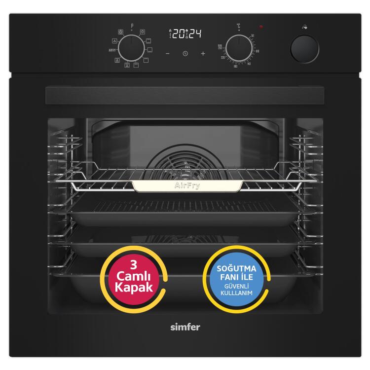 Simfer 11 Fonksiyon Steam Master Siyah 3'lü Ankastre Set (8244 Fırın + 3653 Ocak + 8738 Davlumbaz) - 2