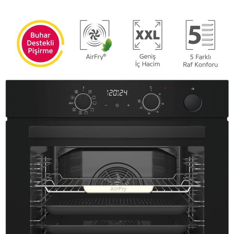 Simfer 11 Fonksiyon Steam Master Siyah 3'lü Ankastre Set (8244 Fırın + 3653 Ocak + 8738 Davlumbaz) - 6