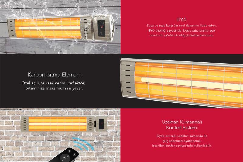 Dysis Art Plus Karbon Serisi IP65 Suya-Toza Dayanıklı 2300 W Bej Uzaktan Kumandalı İç/Dış Mekan Isıtıcı - 3