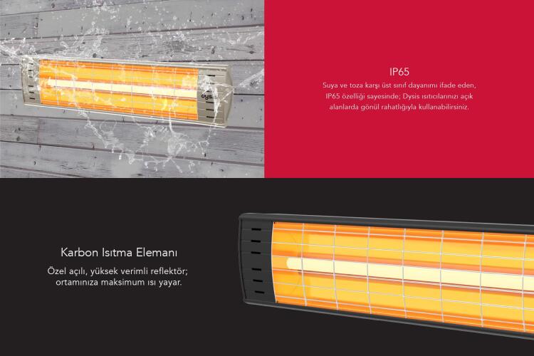 Dysis DH-7486 Art Plus Karbon Serisi IP65 Suya-Toza Dayanıklı 2300 W Bej İç/Dış Mekan Isıtıcı - 3