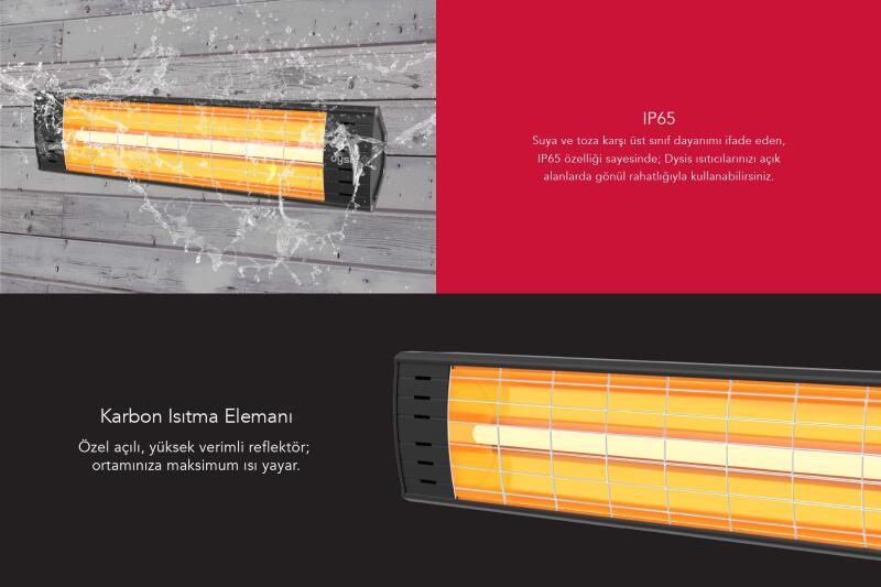 Dysis DH-7452 Art Plus Karbon Serisi IP65 Suya-Toza Dayanıklı 2300 W Siyah İç/Dış Mekan Isıtıcı - 3