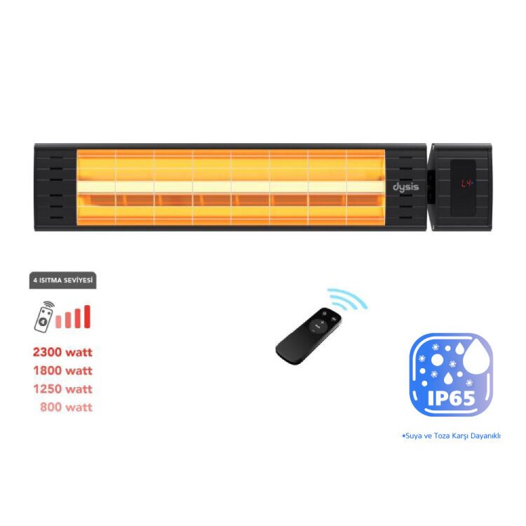 Dysis Art Plus Karbon Serisi IP65 Suya-Toza Dayanıklı 2300 W Siyah Uzaktan Kumandalı İç/Dış Mekan Isıtıcı - DYSIS