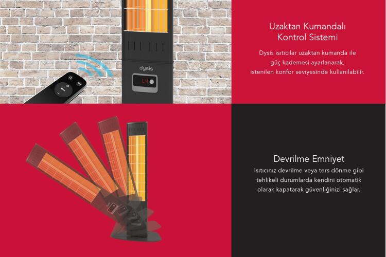 Dysis Single X Karbon Serisi IP65 Suya-Toza Dayanıklı 2300 W Siyah Uzaktan Kumandalı İç/Dış Mekan Isıtıcı - 4