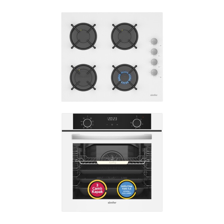 Simfer 10 Fonksiyon Airfry Beyaz 2'li Ankastre Set (8216 Fırın + 3507 Ocak) - Simfer