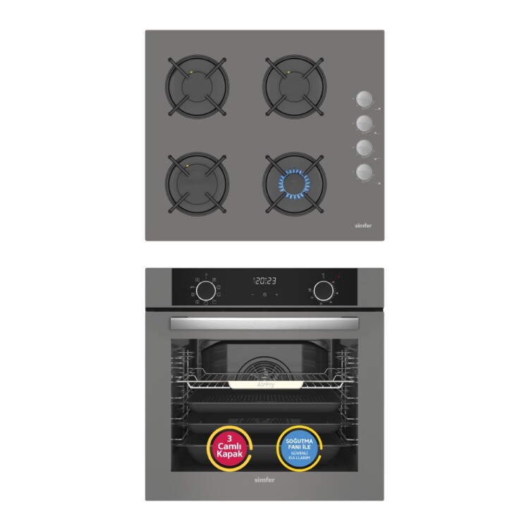Simfer 10 Fonksiyon Airfry Gri 2'li Ankastre Set (8217 Fırın + 3538 Ocak) - Simfer