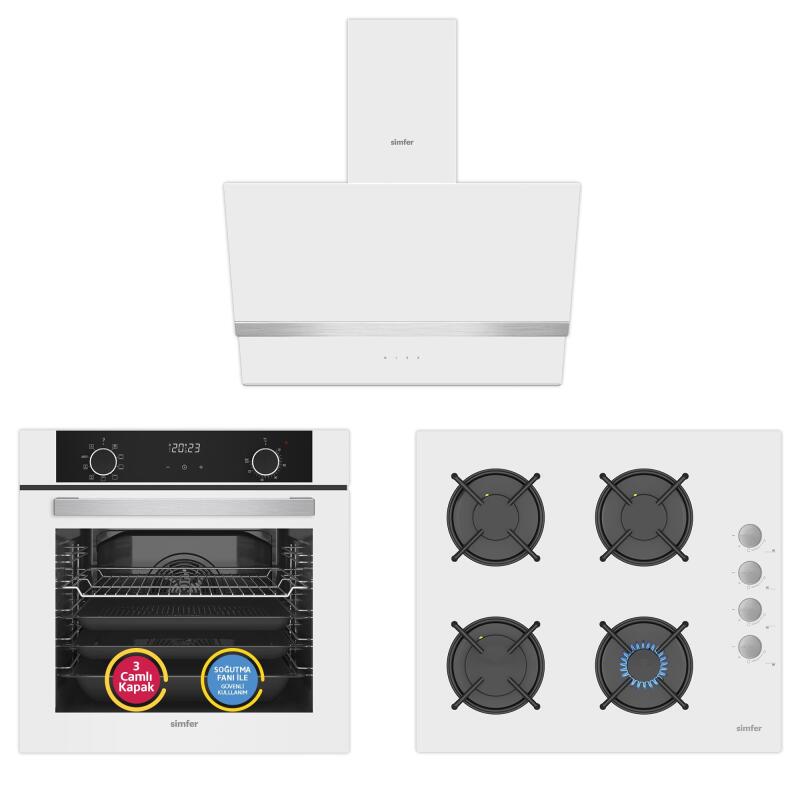 Simfer 10 Fonksiyon Airfry Beyaz 3'lü Ankastre Set (8216 Fırın + 3507 Ocak + 8739 Davlumbaz) - 1