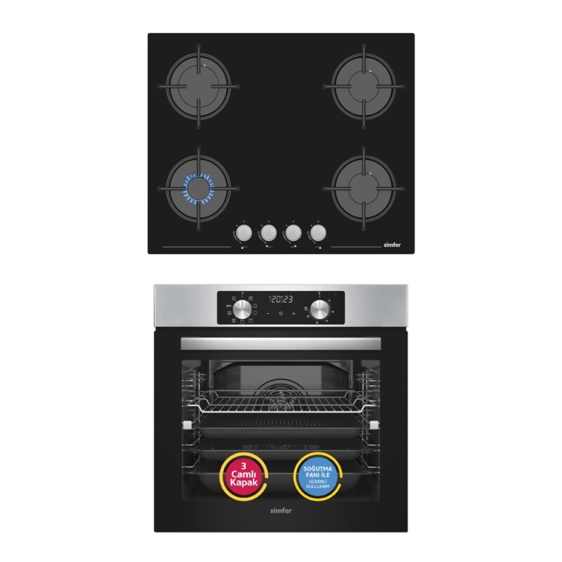 Simfer 10 Fonksiyon Airfry Plus Inox 2'li Ankastre Set (8210 Fırın + 3653 Ocak) - 1