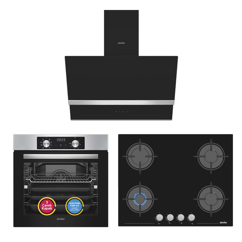 Simfer 10 Fonksiyon Airfry Plus Inox 3'lü Ankastre Set (8210 Fırın + 3653 Ocak + 8738 Davlumbaz) - 1