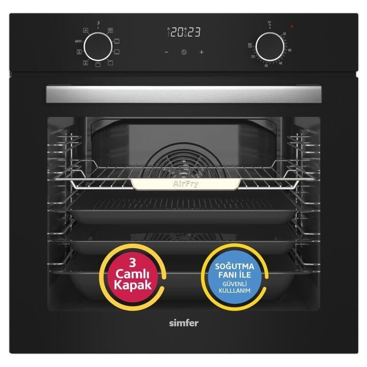 Simfer 10 Fonksiyon Airfry Siyah Dijital 2'li Ankastre Set (8215 Fırın + 3500 Ocak) - 2