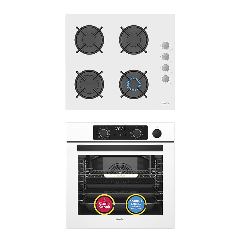 Simfer 11 Fonksiyon Steam Master Beyaz 2'li Ankastre Set (8245 Fırın + 3654 Ocak) - 1