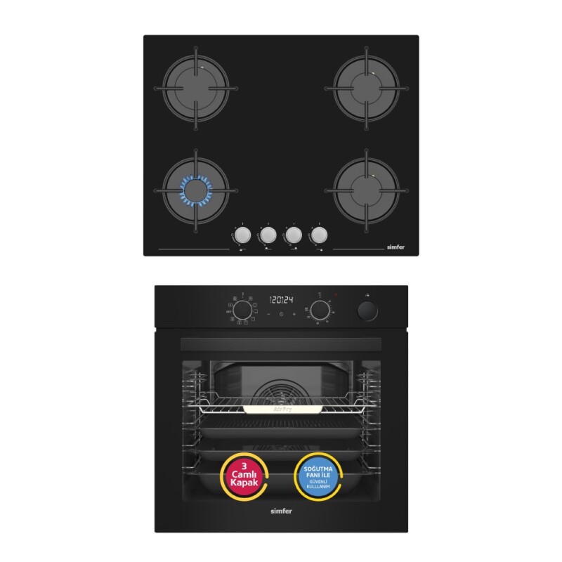 Simfer 11 Fonksiyon Steam Master Siyah 2'li Ankastre Set (8244 Fırın + 3653 Ocak) - 1