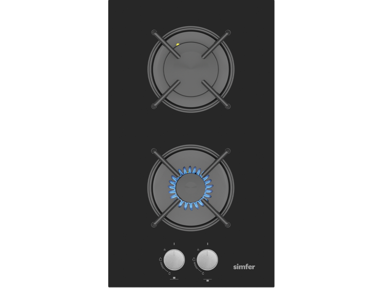 Simfer 3280 Domino Ankastre Siyah Cam Ocak 2G Emaye Izgara - SİMFER