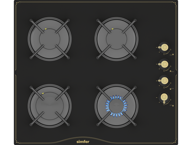 Simfer 3325 60CM Rustik Ankastre Siyah Cam Ocak 4G Emaye Izgara - SİMFER