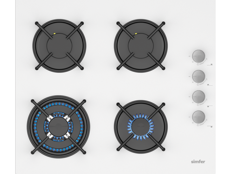 Simfer 3509 60CM Ankastre Beyaz Cam Ocak 3G+1Wok Emaye Izgara - SİMFER