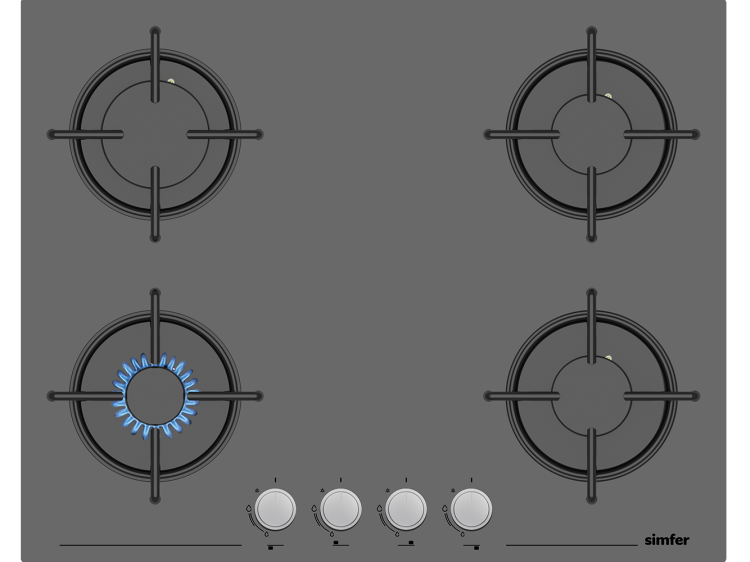 Simfer 3655 Silver/Gri 4 Gözlü Cam Ankastre Ocak, LPG Dönüşümlü, 65 cm - SİMFER