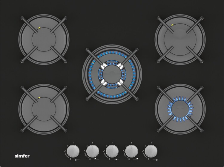 Simfer 3750 4 Göz + 1 Wok 70 cm Siyah Cam Ankastre Ocak - SİMFER