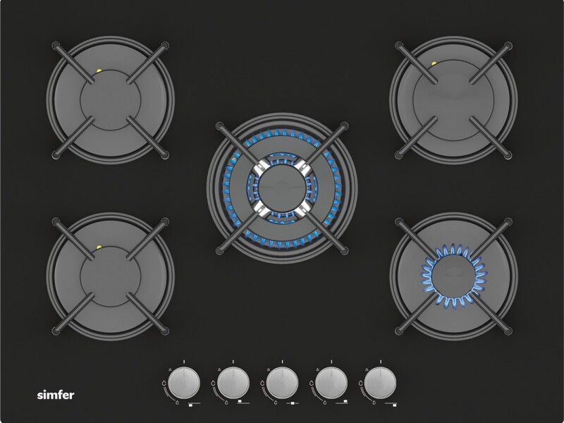 Simfer 3750 4 Göz + 1 Wok 70 cm Siyah Cam Ankastre Ocak - 1