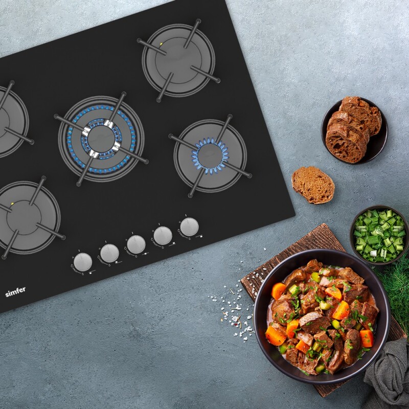 Simfer 3750 4 Göz + 1 Wok 70 cm Siyah Cam Ankastre Ocak - 2