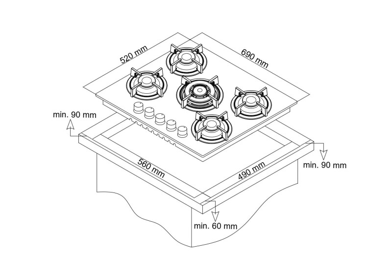 Simfer 3750 4 Göz + 1 Wok 70 cm Siyah Cam Ankastre Ocak - 3