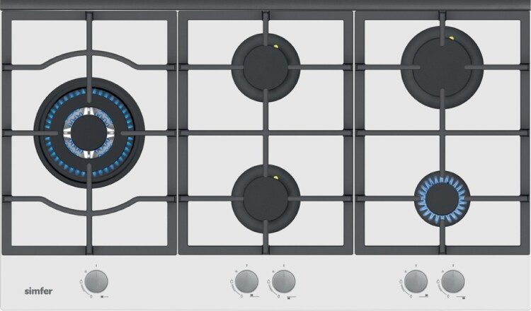 Simfer 3916 90CM Ankastre Beyaz Cam Ocak 4G+1Wok Emaye Izgara - SİMFER