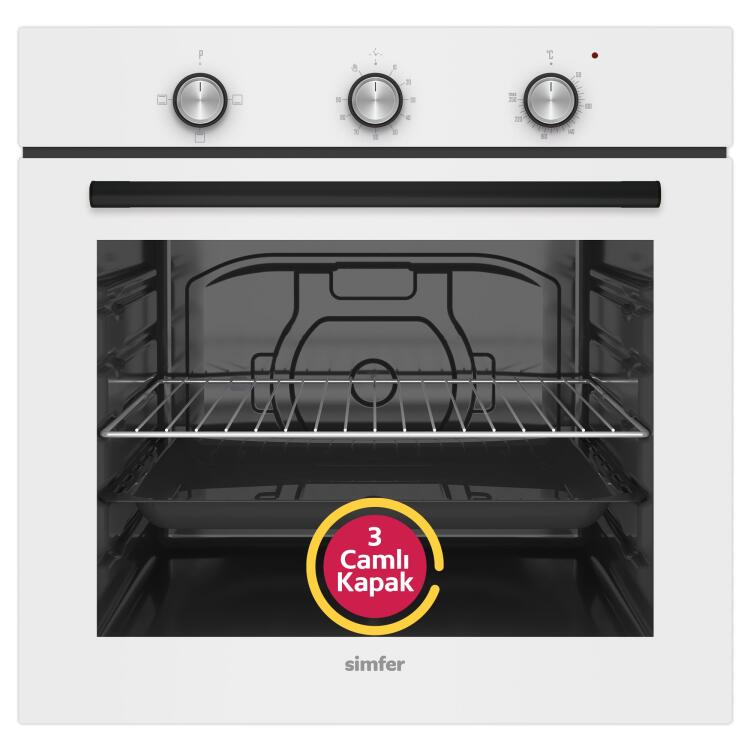Simfer 4 Fonksiyon Trend Mekanik Beyaz Cam 3'lü Ankastre Set (Fırın + Ocak + Davlumbaz) - 2