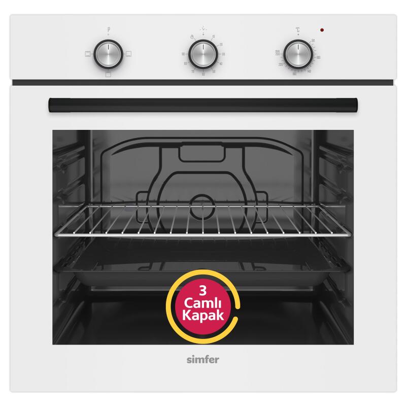 Simfer 4 Fonksiyon Trend Mekanik Beyaz Cam 3'lü Ankastre Set (Fırın + Ocak + Davlumbaz) - 2