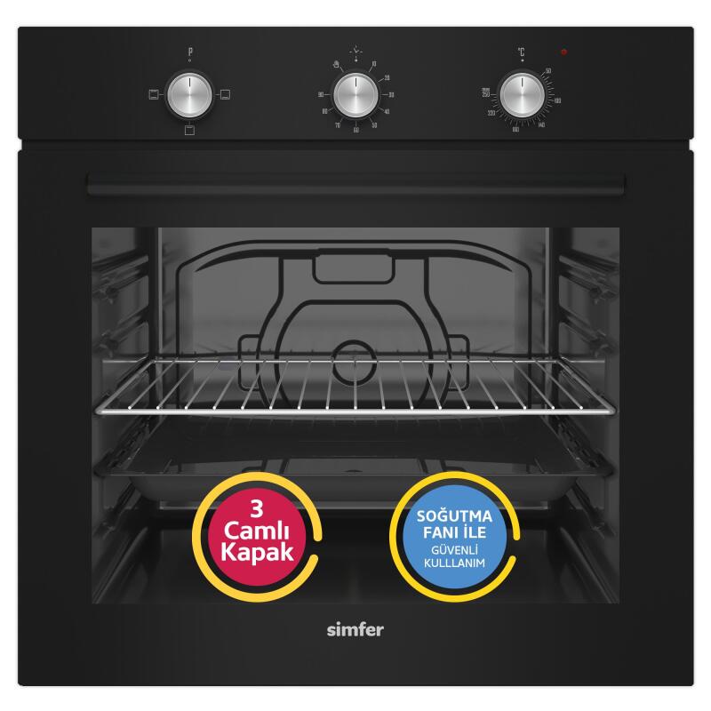 Simfer 4 Fonksiyon Trend Mekanik Siyah Cam 3'lü Ankastre Set (Fırın + Ocak + Davlumbaz) - 2