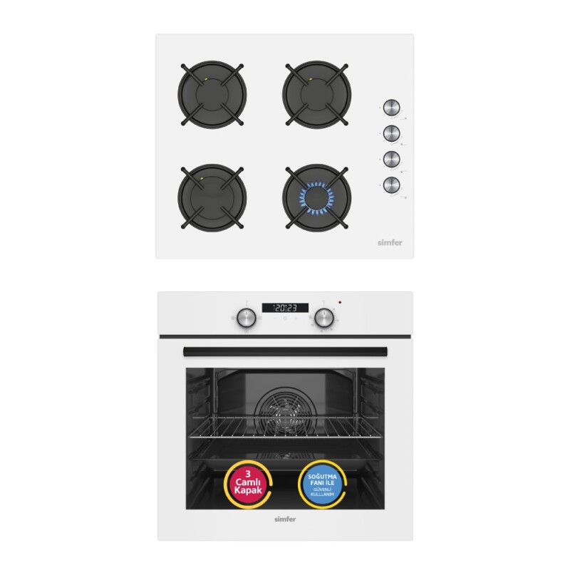 Simfer 4 Fonksiyon Trend Dijital Beyaz Power Turbo 2'li Ankastre Set (Fırın + Ocak) - 1
