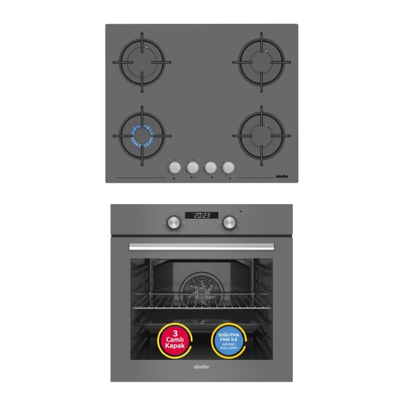 Simfer 4 Fonksiyon Trend Dijital Silver Power Turbo 2'li Ankastre Set (Fırın + Ocak) - 1