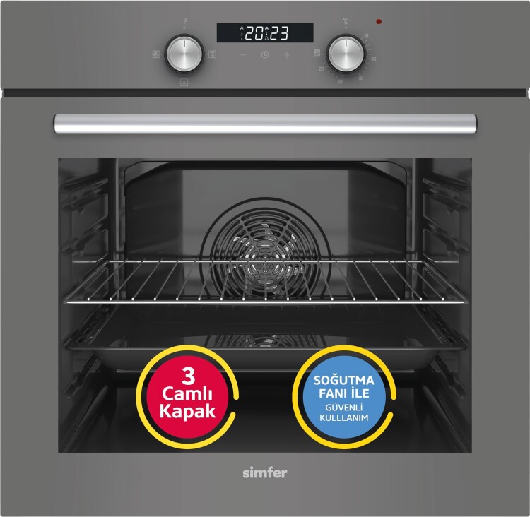 Simfer 4 Fonksiyon Trend Dijital Silver Power Turbo 2'li Ankastre Set (Fırın + Ocak) - 2