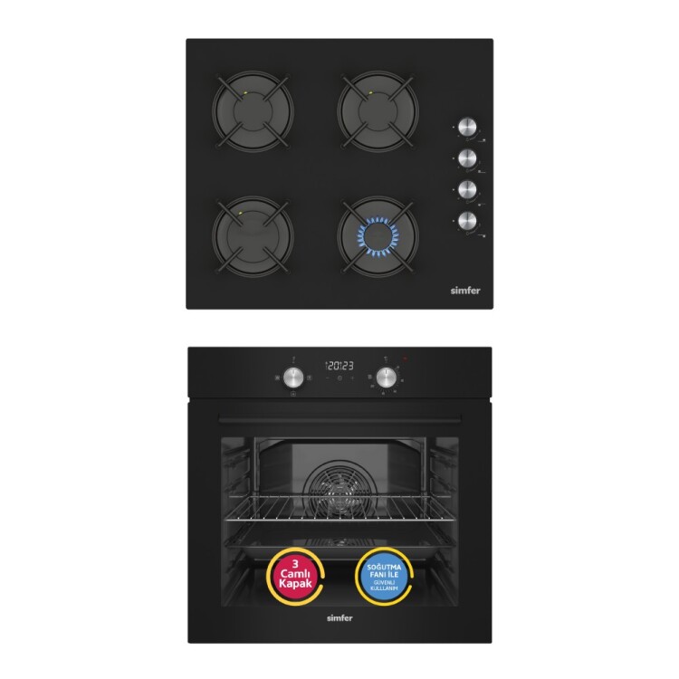 Simfer 4 Fonksiyon Trend Dijital Siyah Power Turbo 2'li Ankastre Set ( Fırın + Ocak) - Simfer
