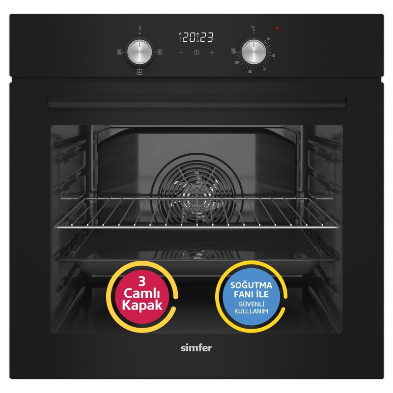Simfer 4 Fonksiyon Trend Dijital Siyah Power Turbo 2'li Ankastre Set ( Fırın + Ocak) - 2