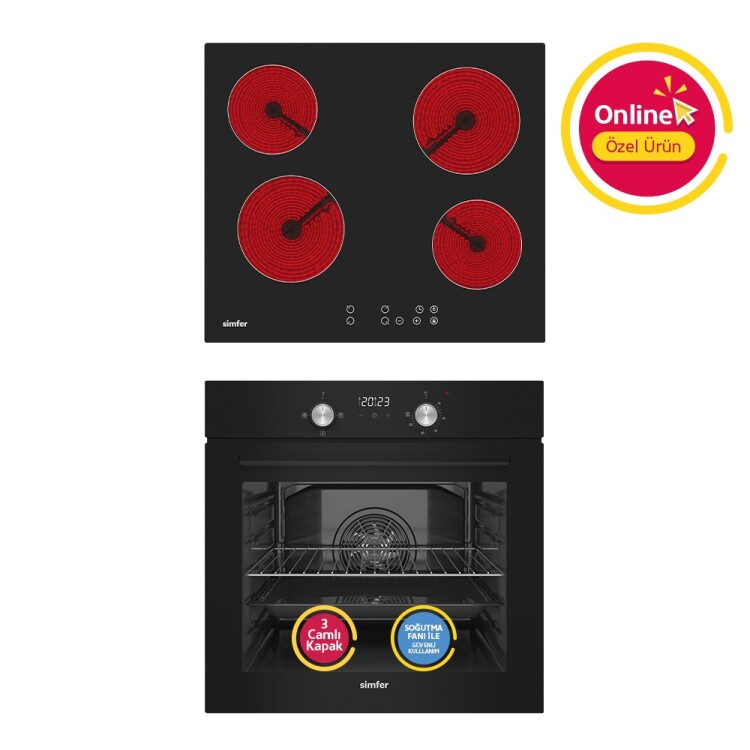 Simfer 4 Fonksiyon Trend Dijital Siyah Power Turbo Elektrikli 2'li Ankastre Set (Fırın + Elektrikli Ocak) - Simfer