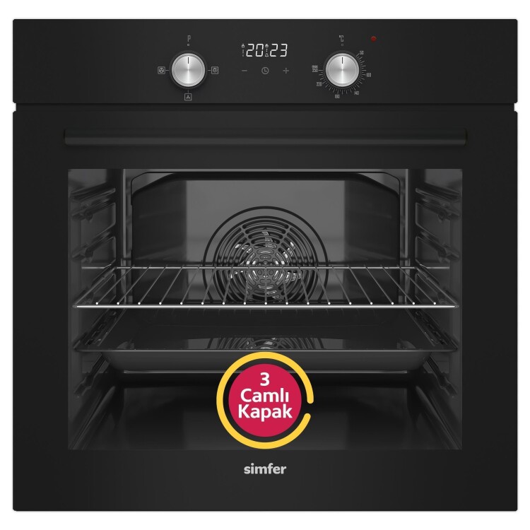 Simfer 4 Fonksiyon Trend Dijital Siyah Power Turbo Elektrikli 3'lü Ankastre Set (Fırın + Elektrikli Ocak + Davlumbaz) - 2
