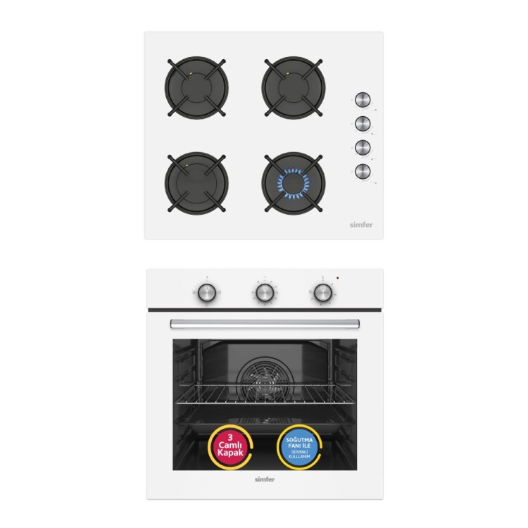 Simfer 4 Fonksiyon Trend Mekanik Beyaz Power Turbo 2'li Ankastre Set ( Fırın + Ocak) - Simfer