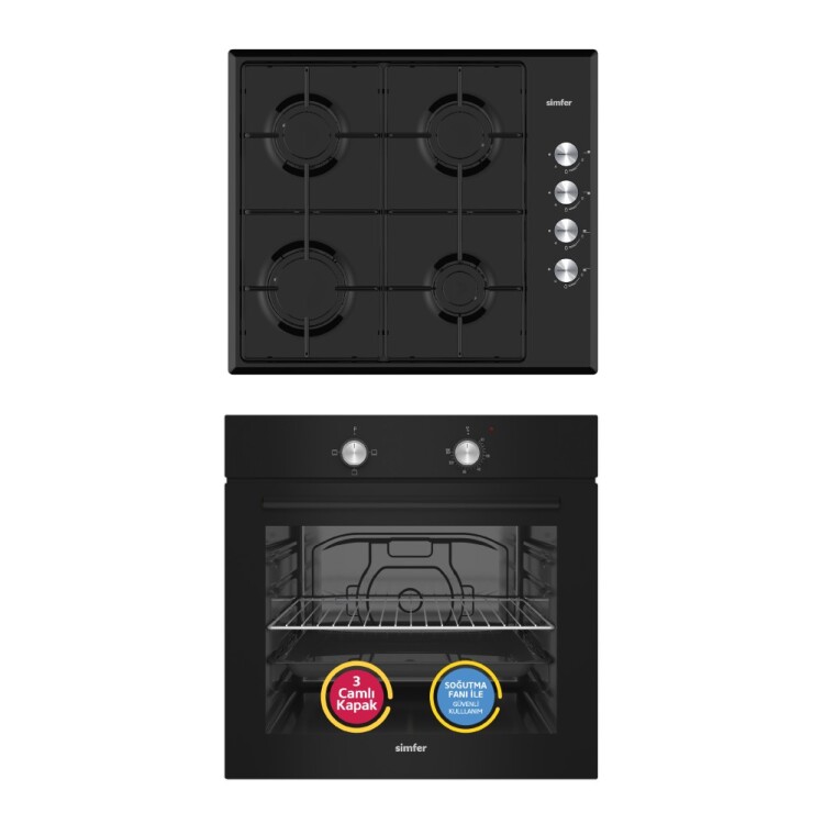 Simfer 4 Fonksiyon Trend Mekanik Metal Siyah 2'li Ankastre Set (Fırın + Ocak) - Simfer