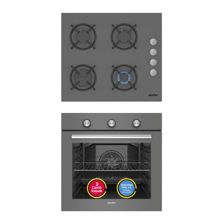 Simfer 4 Fonksiyon Trend Mekanik Silver Power Turbo 2'li Ankastre Set ( Fırın + Ocak) - Simfer