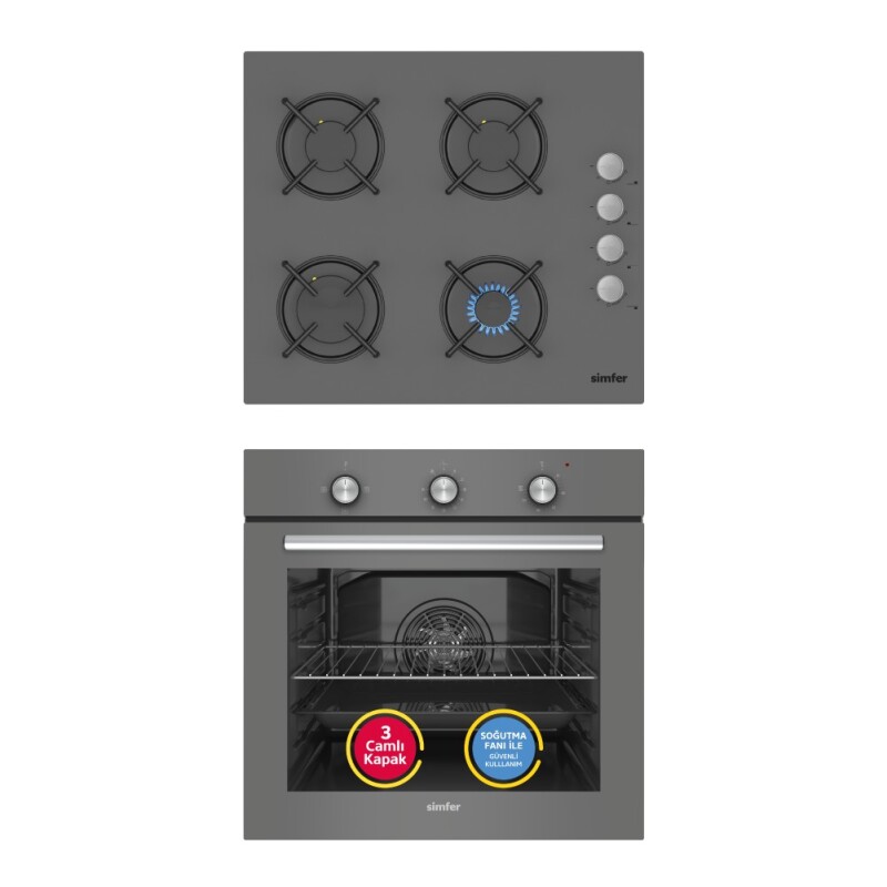 Simfer 4 Fonksiyon Trend Mekanik Silver Power Turbo 2'li Ankastre Set ( Fırın + Ocak) - 1