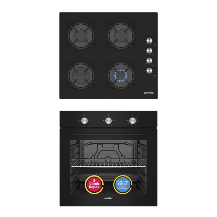 Simfer 4 Fonksiyon Trend Mekanik Siyah Cam 2'li Ankastre Set (Fırın + Ocak) - Simfer