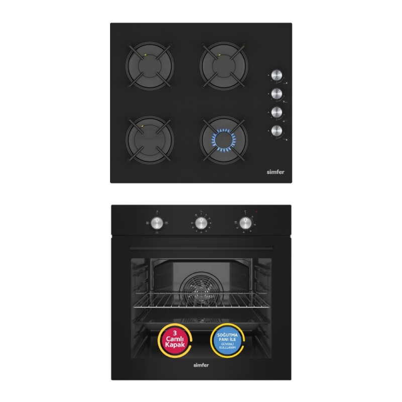Simfer 4 Fonksiyon Trend Mekanik Siyah Power Turbo 2'li Ankastre Set (Fırın + Ocak) - 1