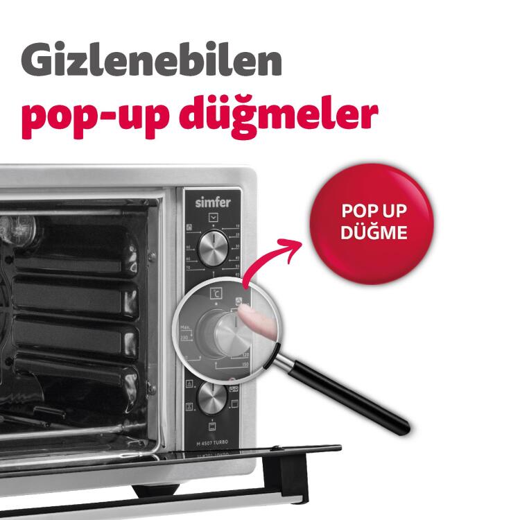 Simfer 4507 İnox 45 LT Turbo Fan Mini / Midi Fırın - 6 Fonksiyon, Pop-Up Düğme, Yoğurt Yapma & Buz Çözme - 4