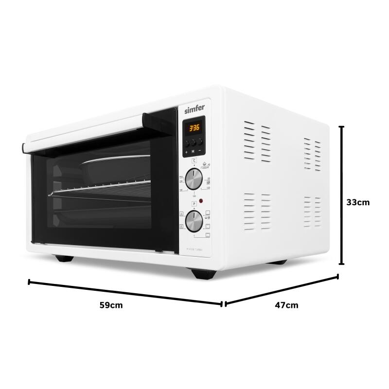 Simfer 4558 Beyaz 45 LT Turbo Fan Mini / Midi Fırın - 6 Fonksiyon, Dijital Ekran, Pop-Up Düğme,Yoğurt Yapma - 15