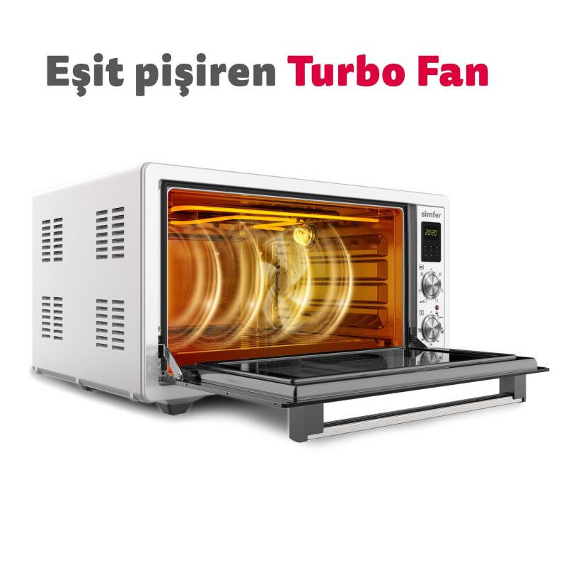 Simfer 4559 İnox 45 LT Turbo Fan Mini / Midi Fırın - 6 Fonksiyon, Dijital Ekran, Pop-Up Düğme,Yoğurt Yapma - 8